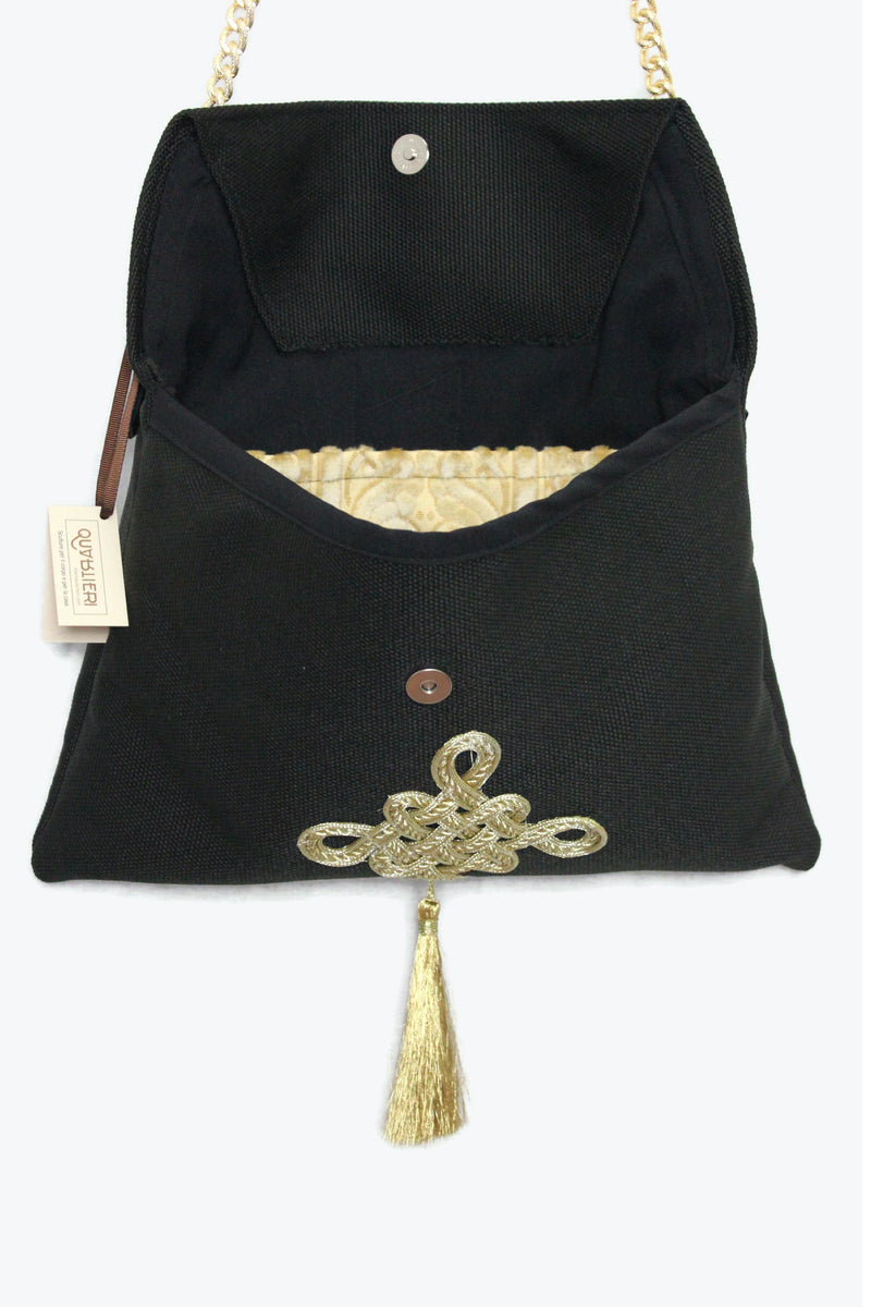 Pochette da cerimonia nera glitterata elegante con tracolla removibile – Borsa da sera donna XX3479-NERO