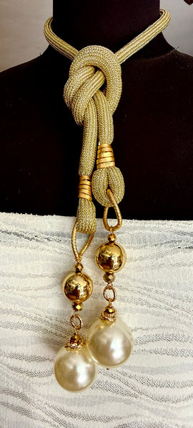 Collana  lunga cordone e perle
