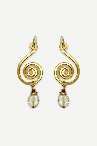 QUARTIERI Orecchini Klimt speculari, alluminio dorato e cristalli