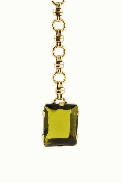 QUARTIERI Collana Pendente Vintage, ottone e cristallo verde oliva, regolabile