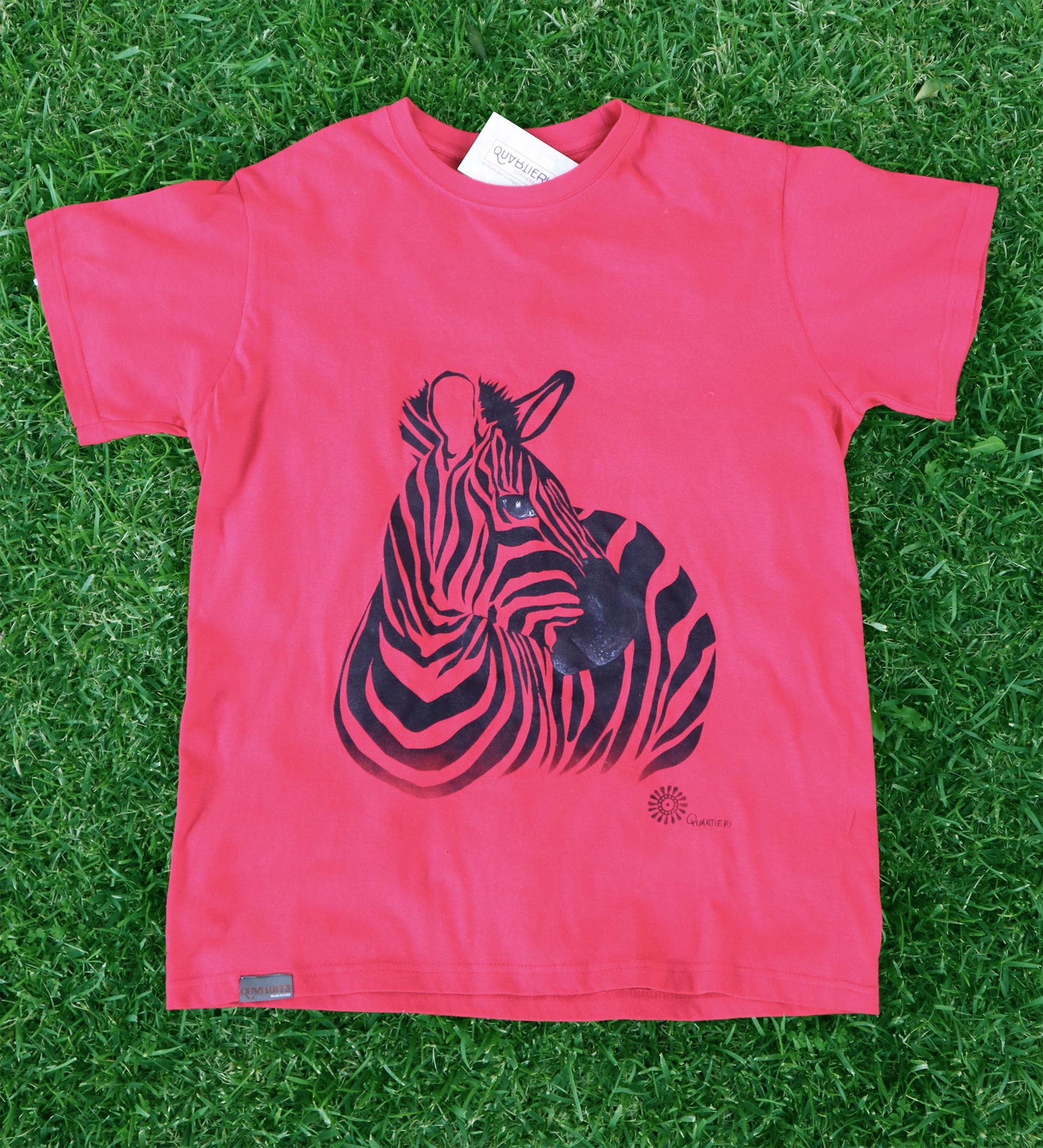 QUARTIERI T-Shirt Animals Rossa con Zebra