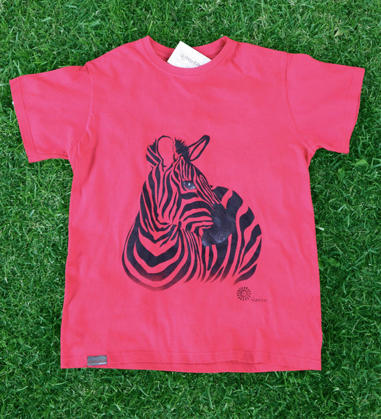 QUARTIERI T-Shirt Animals Rossa con Zebra