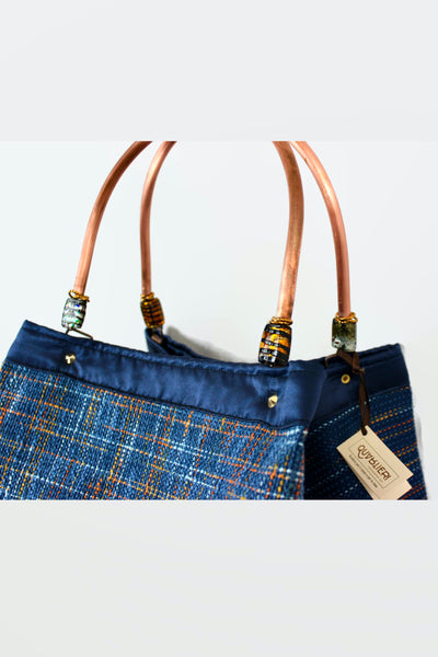 QUARTIERI Borsa tote patchwork con manici in rame
