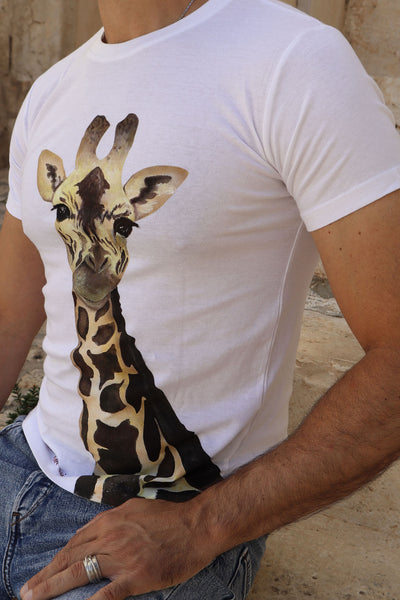 QUARTIERI T-Shirt Animals Bianca con Giraffa