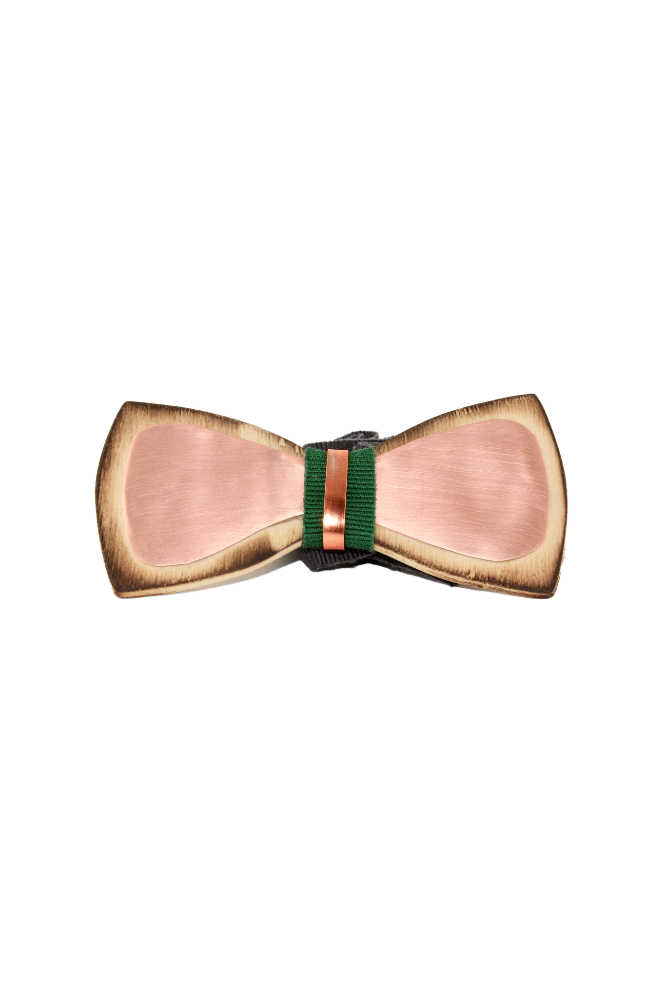 Papillon in legno e lastra di rame con stoffe al centro