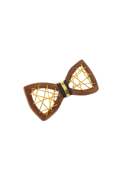 Papillon di legno con filo in alluminio dorato cucito
