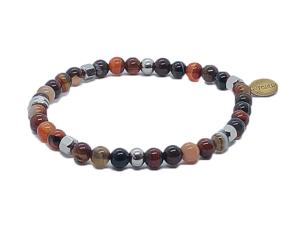 QUARTIERI Bracciale Uomo marrone con sfere di corniola