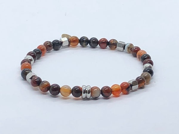 QUARTIERI Bracciale Uomo marrone con sfere di corniola