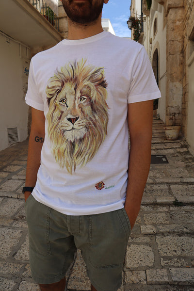QUARTIERI T-Shirt Animals Bianca con Leone