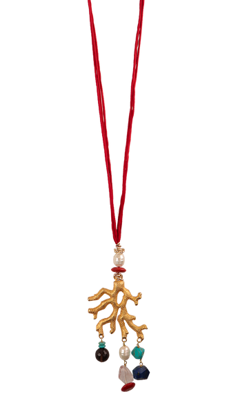 QUARTIERI Pendente con corallo dorato e perle di Maiorca