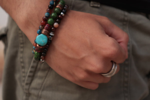 QUARTIERI Bracciale Uomo marrone con sfere di corniola