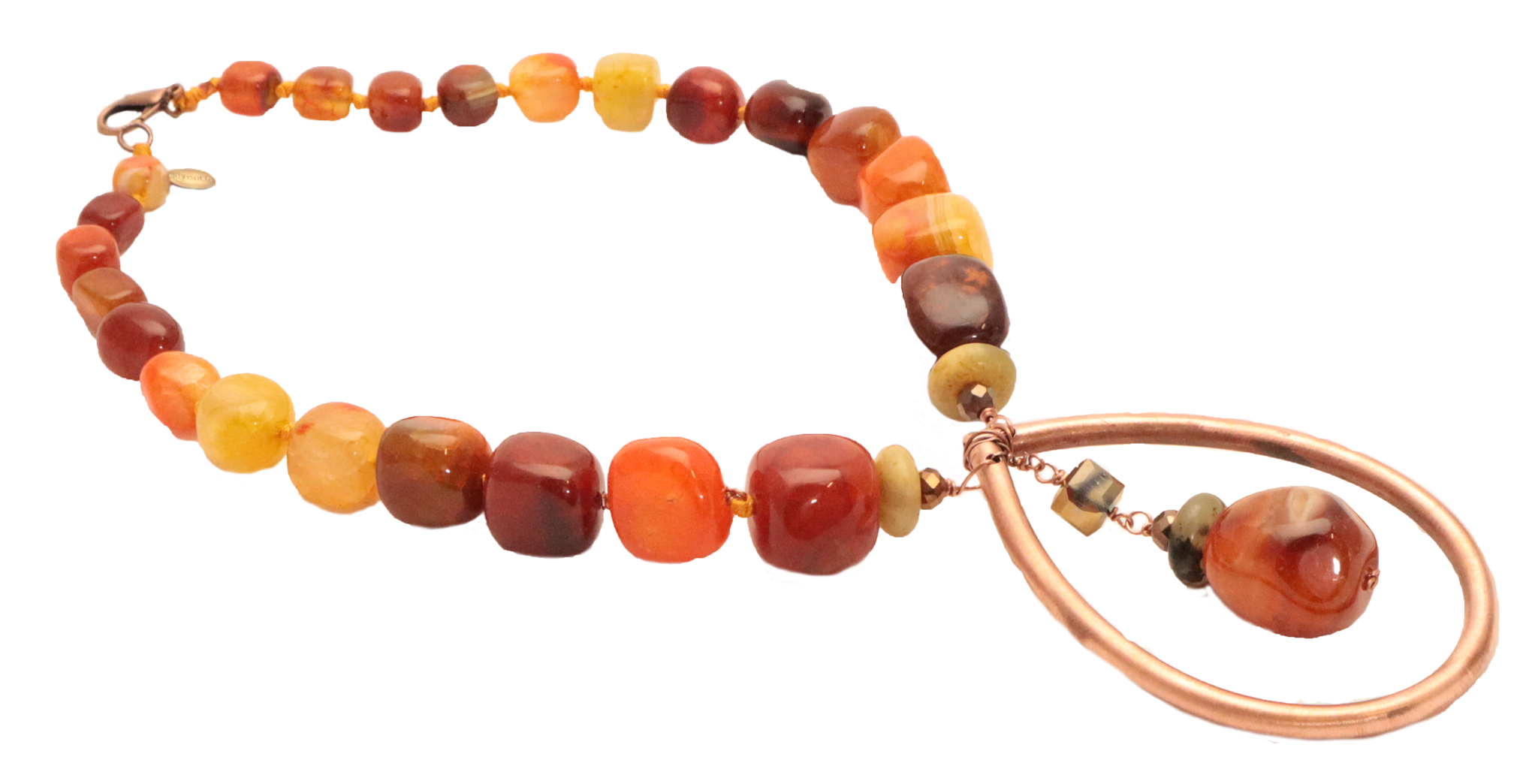 Collana in quarzo arancio con pendente in rame