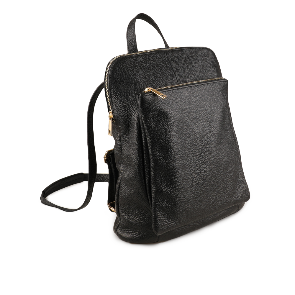 Zaino in pelle con chiusura a zip dorata