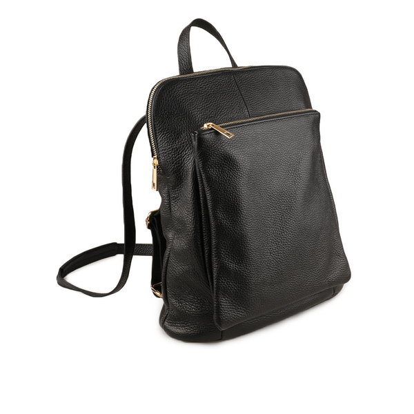 Zaino in pelle con chiusura a zip dorata
