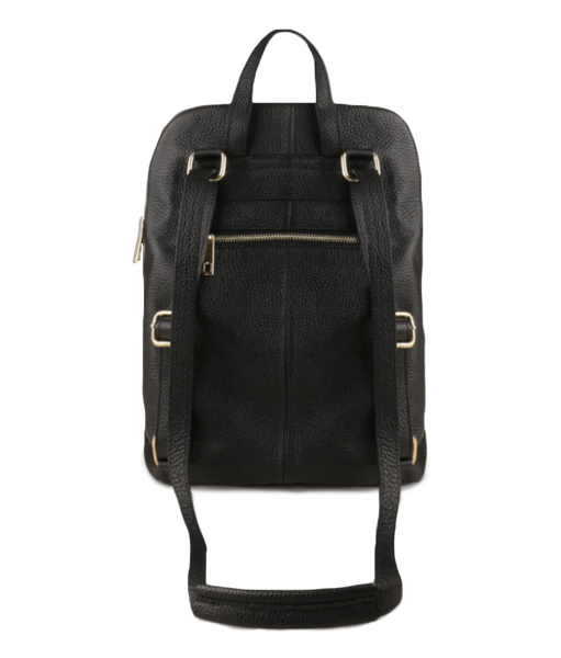 Zaino in pelle con chiusura a zip dorata