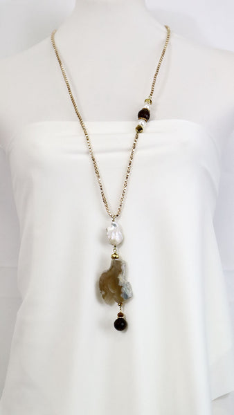 Collana lunga in alluminio dorato con pendente