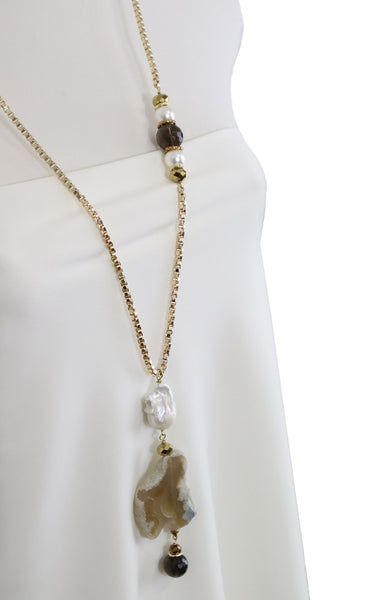 Collana lunga in alluminio dorato con pendente