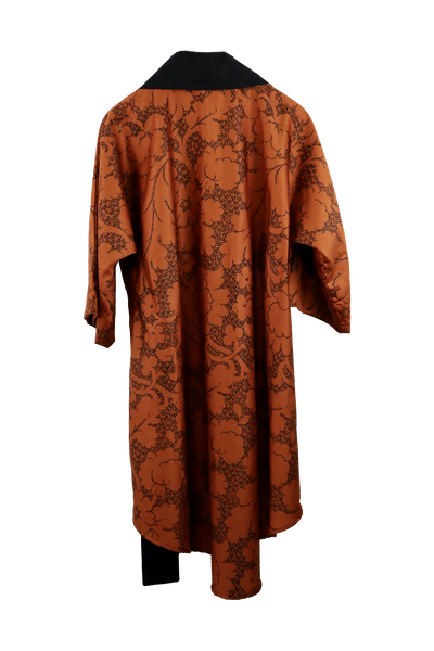 Abito camicione in cotone color ruggine con stampe