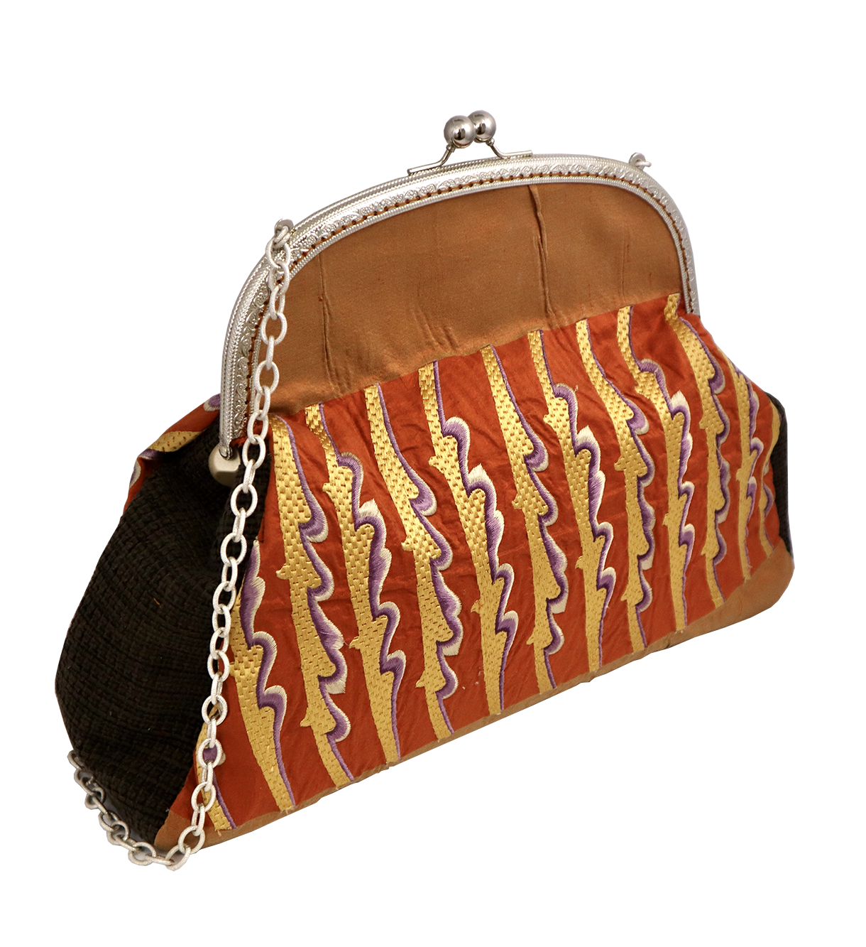 Borsa Vintage in tessuto broccato color mattone e striature verticali(Pezzo unico)