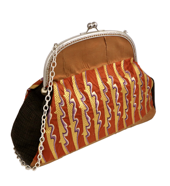Borsa Vintage in tessuto broccato color mattone e striature verticali(Pezzo unico)