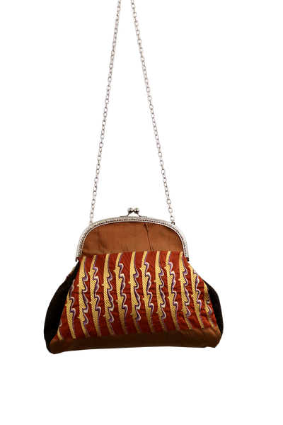Borsa Vintage in tessuto broccato color mattone e striature verticali(Pezzo unico)