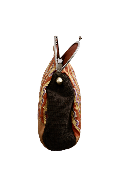 Borsa Vintage in tessuto broccato color mattone e striature verticali(Pezzo unico)